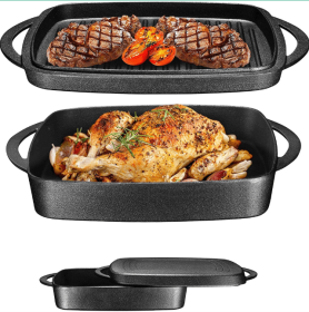 2-IN-1 PRE-SEASONED SQUARE CAST IRON BAKING DISH PAN