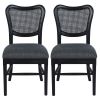 Farmhouse Dining Room Accent Chairs French Distressed Bedroom Chairs with Round Rattan Back Elegant Kitchen Chairs Side Chair; Set of 2 ; Rattan Back