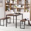 Morden charming style dining table set with a tatble and two benches for kichen; diniing room; Dark Brown