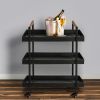 3 Tier Bar Cart with Tray Shelves; Metal Frame; and Raised Edges; Black; DunaWest