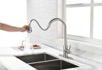 Single Handle High Arc Pull Out Kitchen Faucet; Single Level Stainless Steel Kitchen Sink Faucets with Pull Down Sprayer