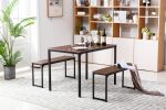 Morden charming style dining table set with a tatble and two benches for kichen; diniing room; Dark Brown