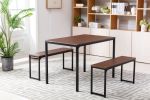 Morden charming style dining table set with a tatble and two benches for kichen; diniing room; Dark Brown