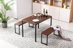 Morden charming style dining table set with a tatble and two benches for kichen; diniing room; Dark Brown