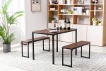 Morden charming style dining table set with a tatble and two benches for kichen; diniing room; Dark Brown