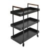 3 Tier Bar Cart with Tray Shelves; Metal Frame; and Raised Edges; Black; DunaWest