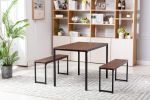 Morden charming style dining table set with a tatble and two benches for kichen; diniing room; Dark Brown