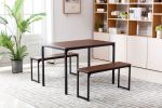 Morden charming style dining table set with a tatble and two benches for kichen; diniing room; Dark Brown